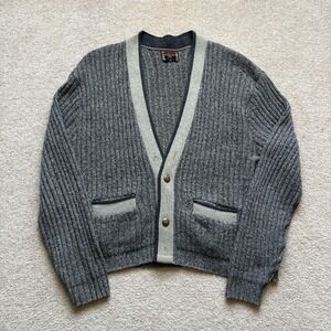 Vtg McGregor Sweater Continental Rib Cardigan 50s 60s Salt Pepper Gray USA 44